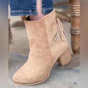 Corkys Tan Suede Ankle Boots with Tassels
